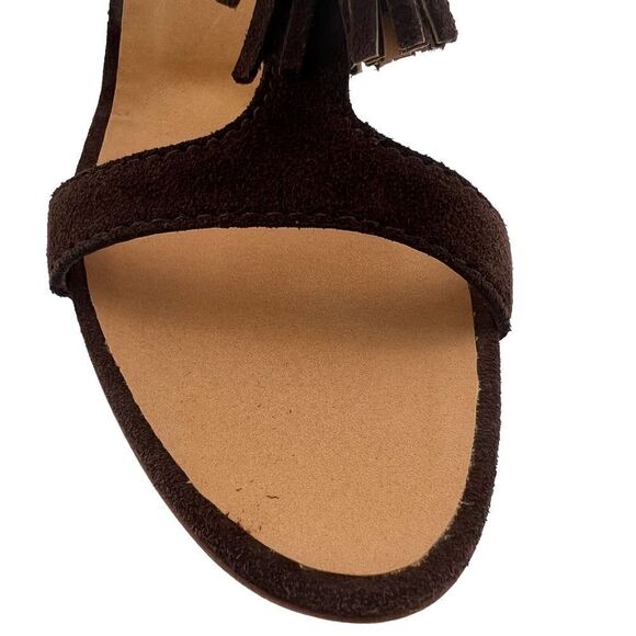 New DSQUARED2 Women US 10 Brown Suede High Heels Tassel T-Strap Wedge Sandals - Picture 16 of 17